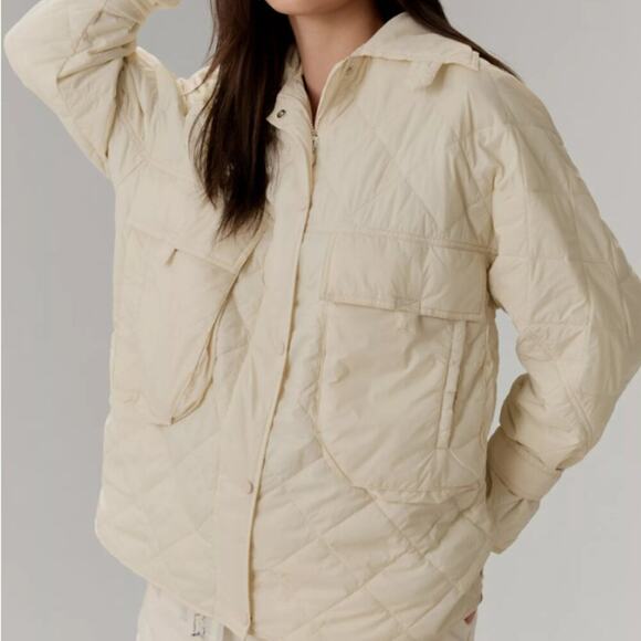 ANTHROPOLOGIE NWT  Lightweight Ivory Beige Quilted Shacket Size L - Picture 2 of 7